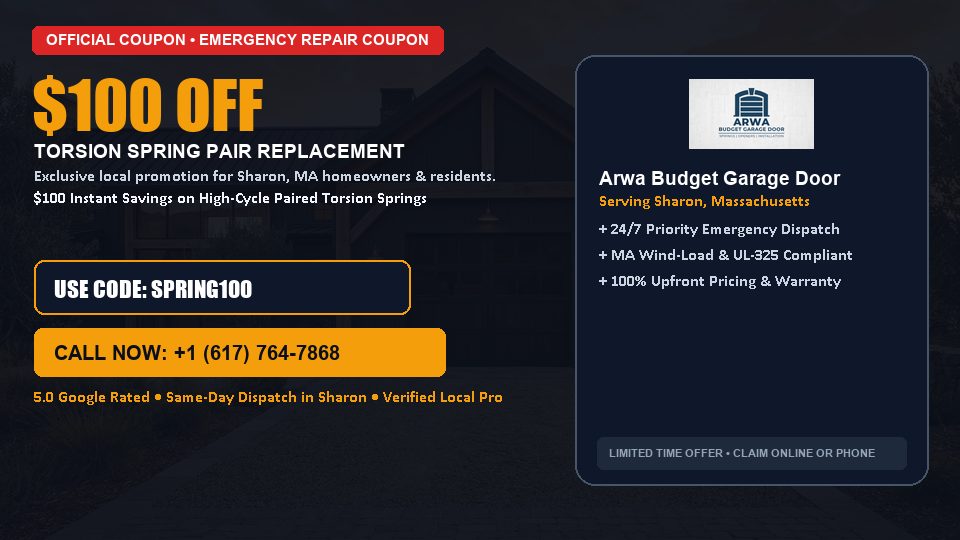 $100 OFF Dual High-Cycle Torsion Spring Replacement in Sharon, MA - Arwa Budget Garage Door